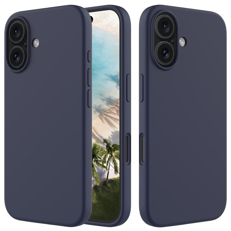 For iPhone 16 Case Liquid Silicone Soft Lining Shockproof Phone Cover - Midnight Blue
