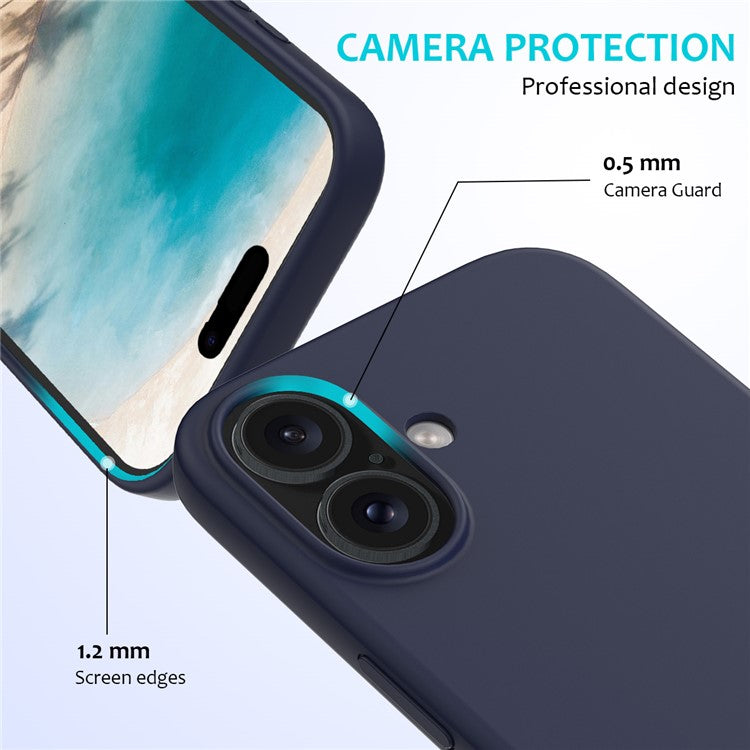 For iPhone 16 Case Liquid Silicone Soft Lining Shockproof Phone Cover - Midnight Blue