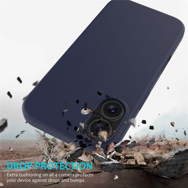 For iPhone 16 Case Liquid Silicone Soft Lining Shockproof Phone Cover - Midnight Blue