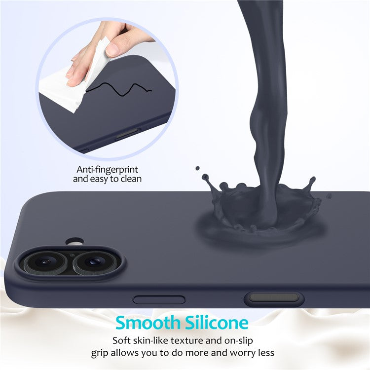 For iPhone 16 Case Liquid Silicone Soft Lining Shockproof Phone Cover - Midnight Blue