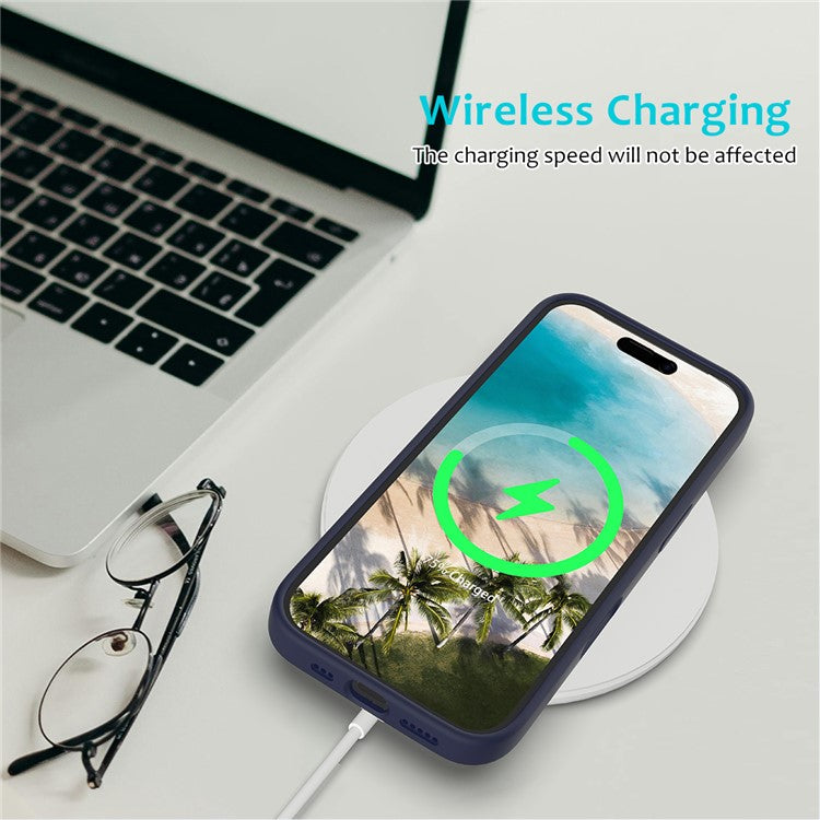 For iPhone 16 Case Liquid Silicone Soft Lining Shockproof Phone Cover - Midnight Blue