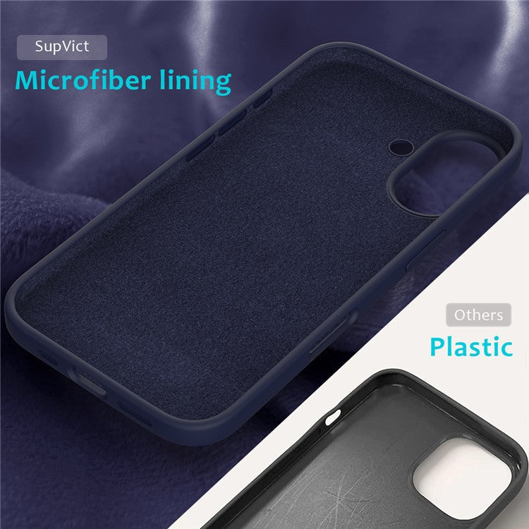 For iPhone 16 Case Liquid Silicone Soft Lining Shockproof Phone Cover - Midnight Blue