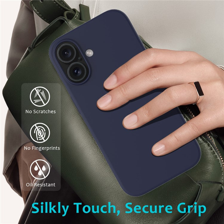 For iPhone 16 Case Liquid Silicone Soft Lining Shockproof Phone Cover - Midnight Blue
