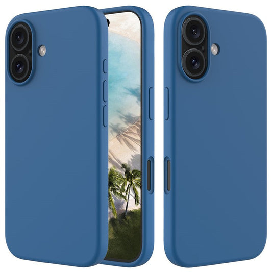 For iPhone 16 Plus Case Liquid Silicone Soft Lining Back Phone Cover - Blue