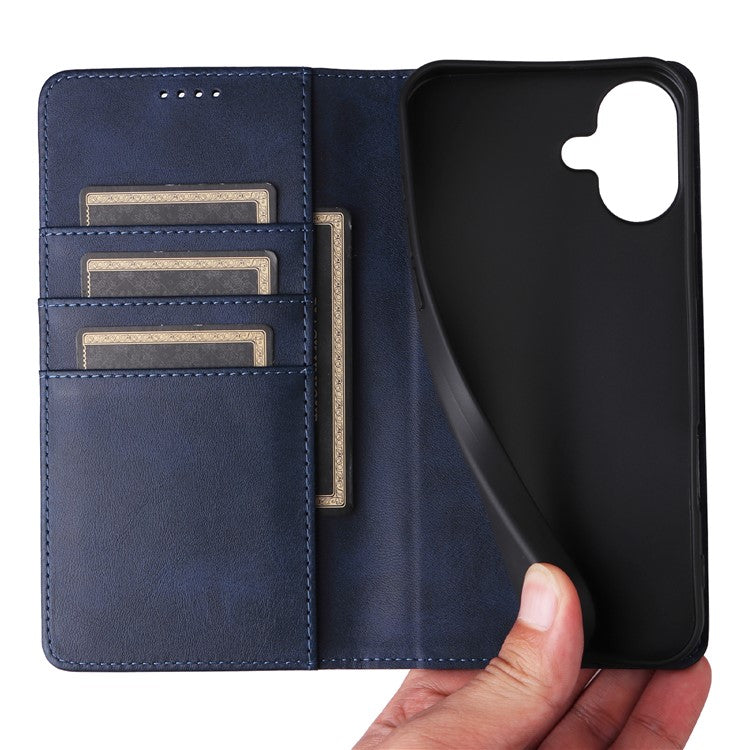 For iPhone 16 Plus Case Leather Phone Cover with RFID Blocking Wallet - Blue