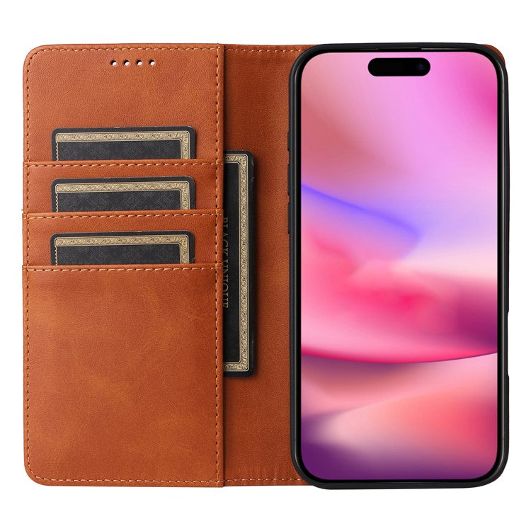 For iPhone 16 Case RFID Blocking Leather Phone Cover Magnetic Closing - Brown