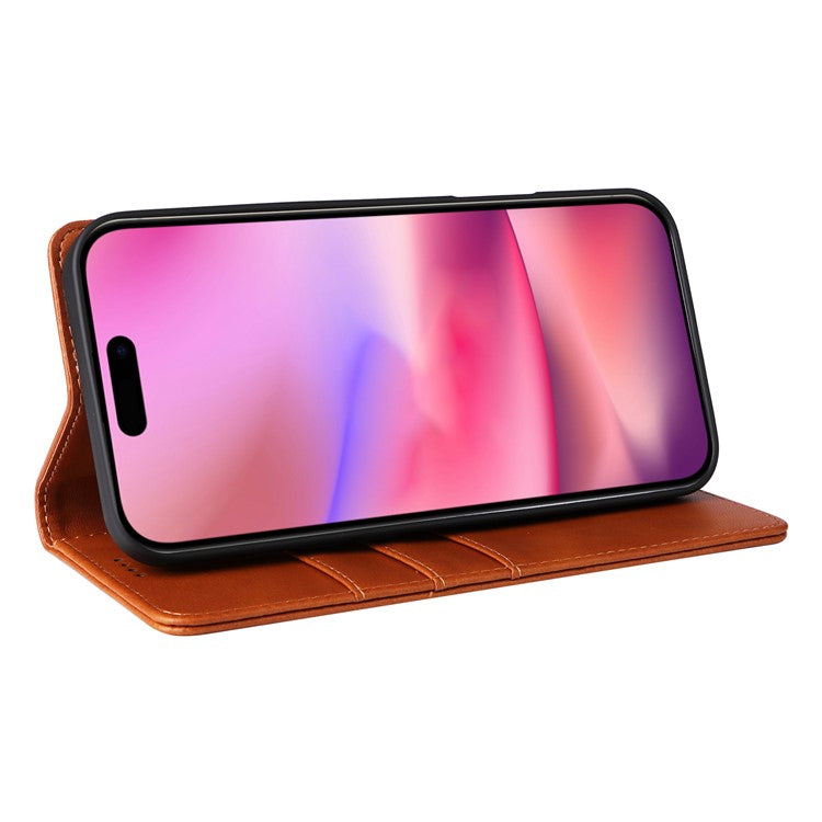 For iPhone 16 Case RFID Blocking Leather Phone Cover Magnetic Closing - Brown