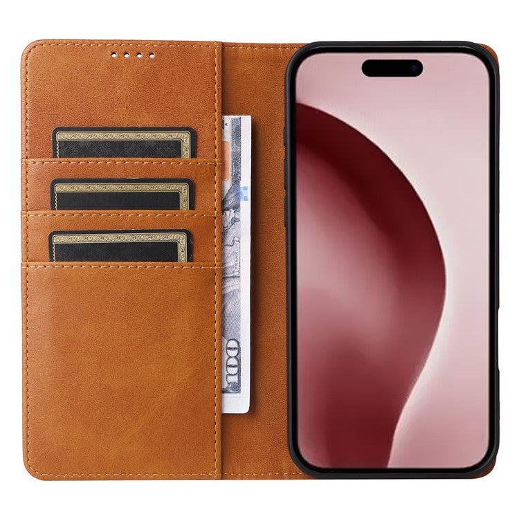 For iPhone 16 Pro Case RFID Blocking PU Leather Folio Flip Phone Cover - Brown