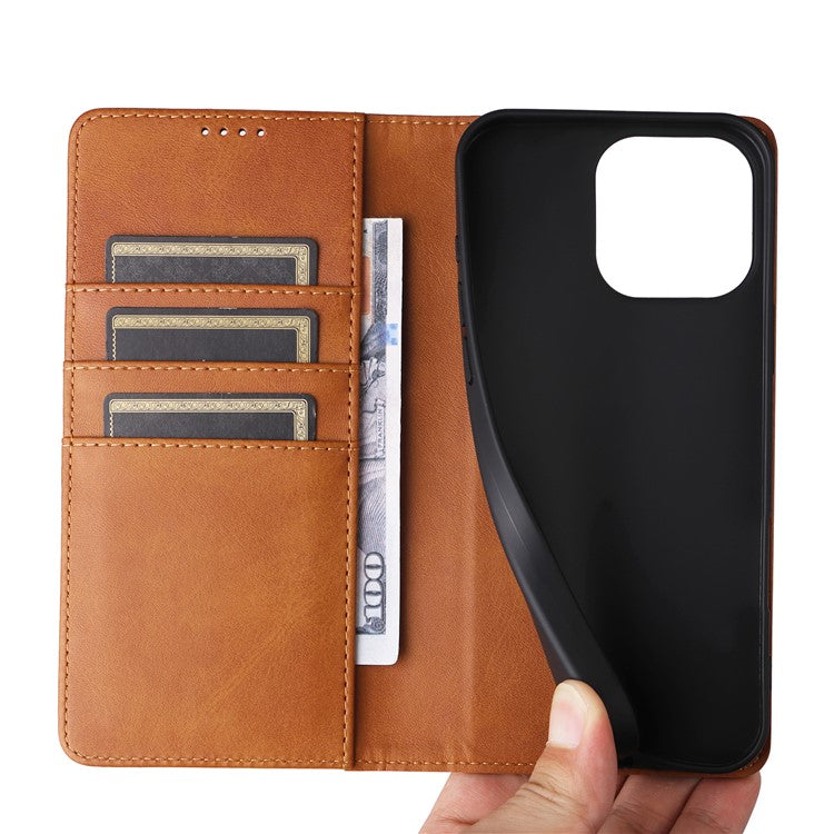 For iPhone 16 Pro Case RFID Blocking PU Leather Folio Flip Phone Cover - Brown