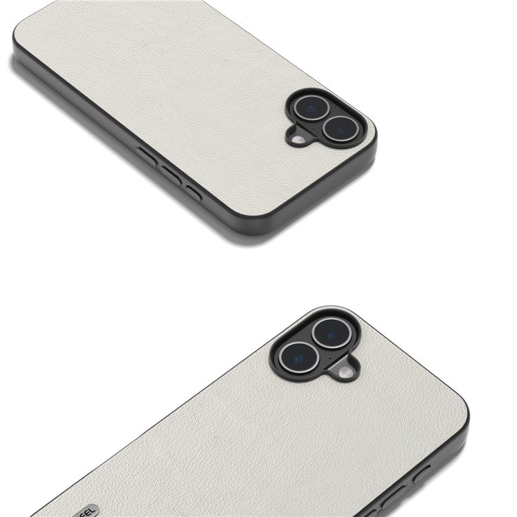 ABEEL For iPhone 16 Plus Case Anti-scratch Genuine Cow Leather Back Phone Cover - Grey