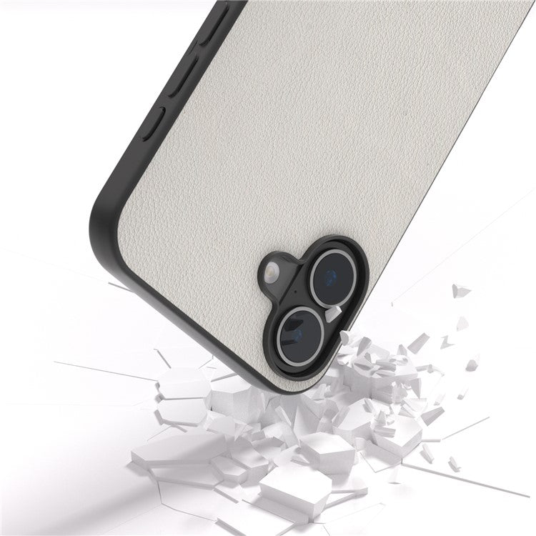 ABEEL For iPhone 16 Plus Case Anti-scratch Genuine Cow Leather Back Phone Cover - Grey