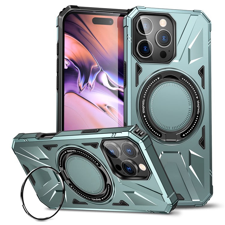 For iPhone 16 Pro Magnetic Case TPU+PC Ring Kickstand Anti-drop Phone Cover - Green
