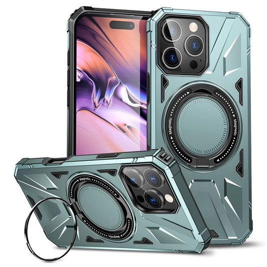 For iPhone 16 Pro Magnetic Case TPU+PC Ring Kickstand Anti-drop Phone Cover - Green