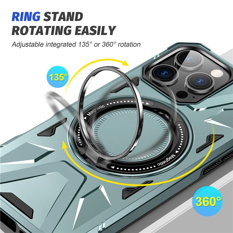 For iPhone 16 Pro Magnetic Case TPU+PC Ring Kickstand Anti-drop Phone Cover - Green