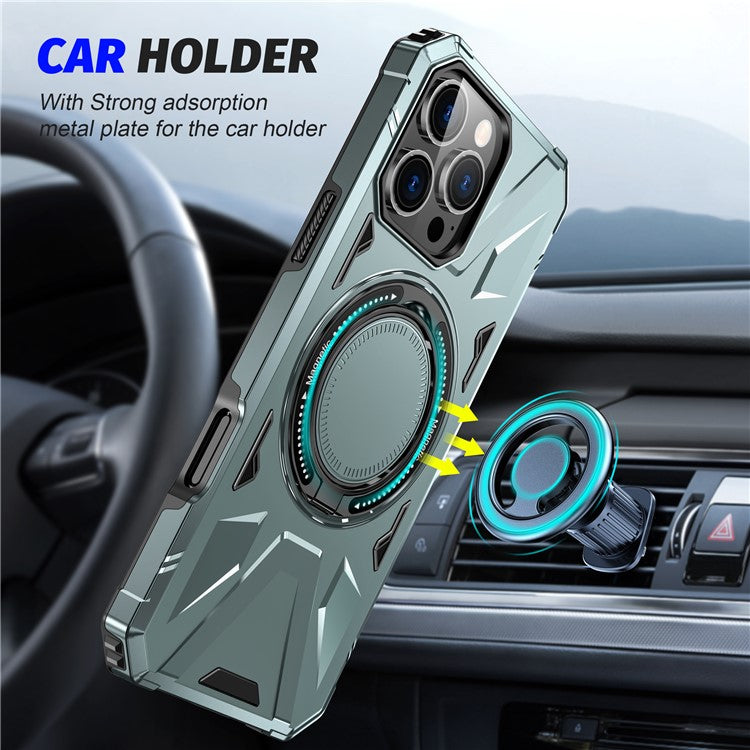 For iPhone 16 Pro Magnetic Case TPU+PC Ring Kickstand Anti-drop Phone Cover - Green