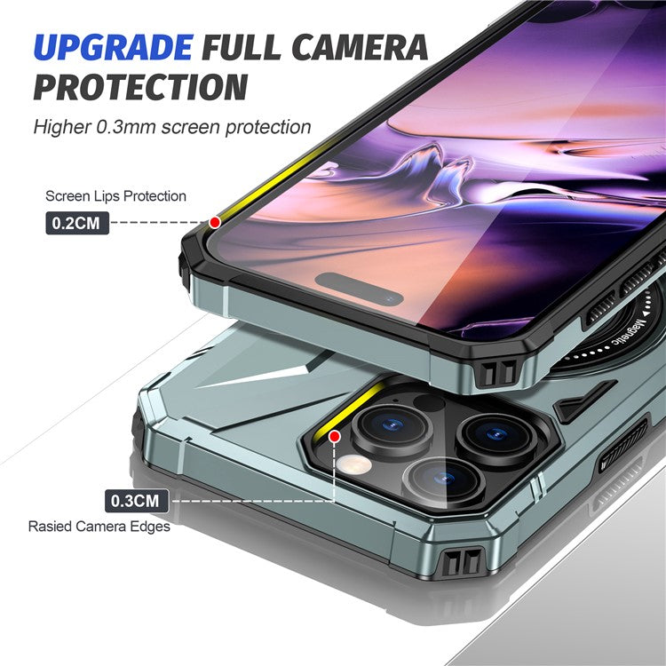 For iPhone 16 Pro Magnetic Case TPU+PC Ring Kickstand Anti-drop Phone Cover - Green