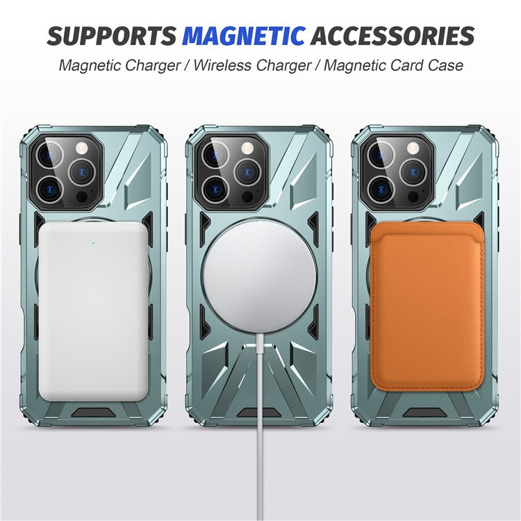 For iPhone 16 Pro Magnetic Case TPU+PC Ring Kickstand Anti-drop Phone Cover - Green