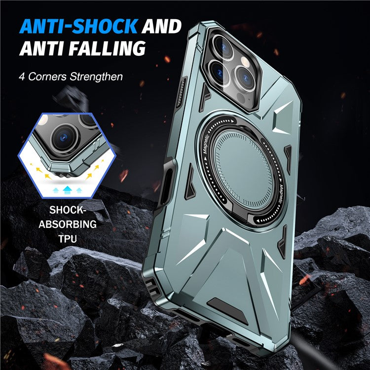 For iPhone 16 Pro Magnetic Case TPU+PC Ring Kickstand Anti-drop Phone Cover - Green