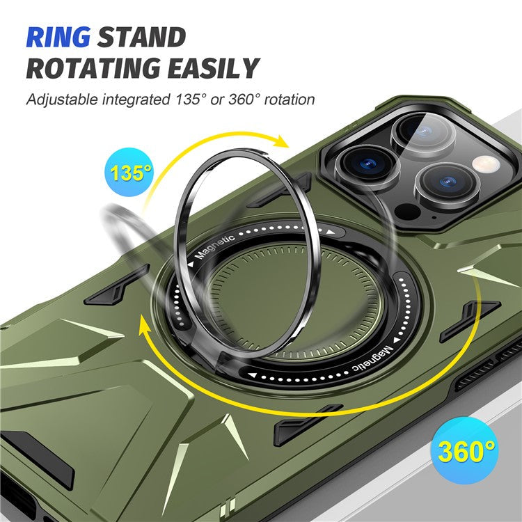 For iPhone 16 Pro Magnetic Case TPU+PC Ring Kickstand Anti-drop Phone Cover - Olive Green