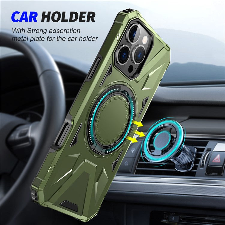 For iPhone 16 Pro Magnetic Case TPU+PC Ring Kickstand Anti-drop Phone Cover - Olive Green