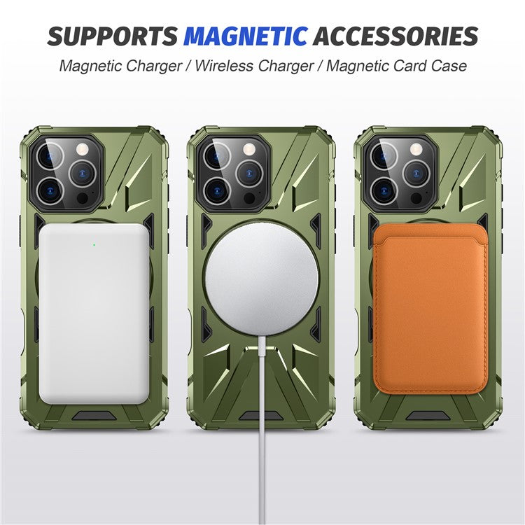 For iPhone 16 Pro Magnetic Case TPU+PC Ring Kickstand Anti-drop Phone Cover - Olive Green
