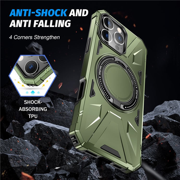 For iPhone 16 Pro Magnetic Case TPU+PC Ring Kickstand Anti-drop Phone Cover - Olive Green
