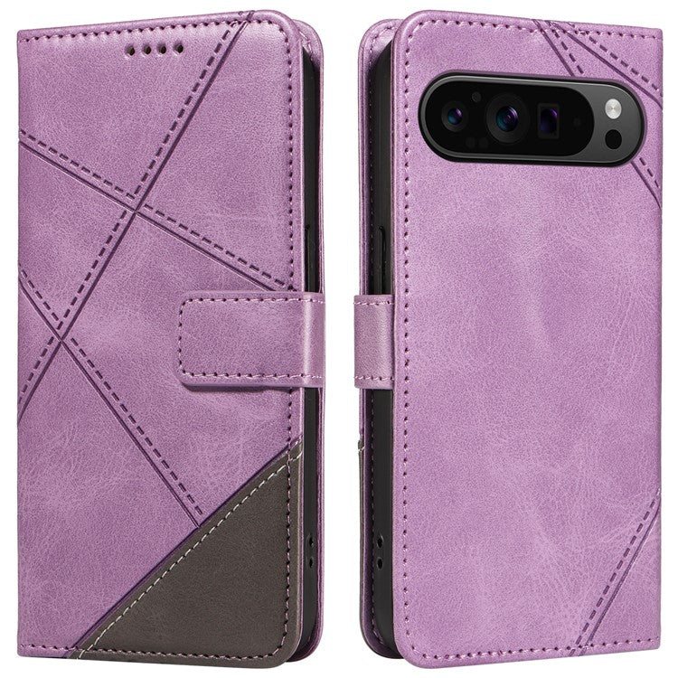 For Google Pixel 9 Pro Case Geometric Line Wallet Leather Phone Cover - Purple