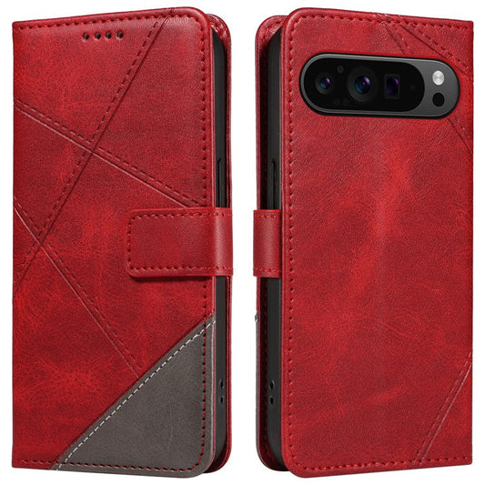 For Google Pixel 9 Pro Case Geometric Line Wallet Leather Phone Cover - Red