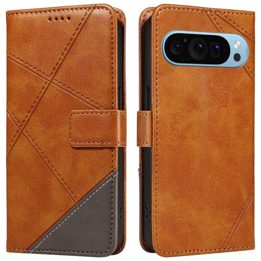 For Google Pixel 9 Case Geometric Line PU Leather Phone Cover with Card Holder - Brown