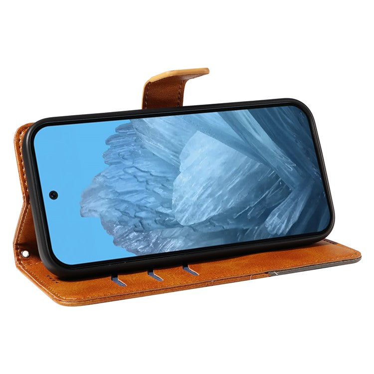 For Google Pixel 9 Case Geometric Line PU Leather Phone Cover with Card Holder - Brown