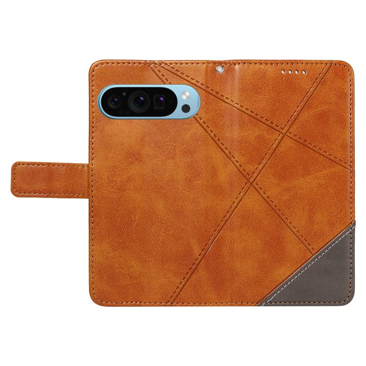 For Google Pixel 9 Case Geometric Line PU Leather Phone Cover with Card Holder - Brown