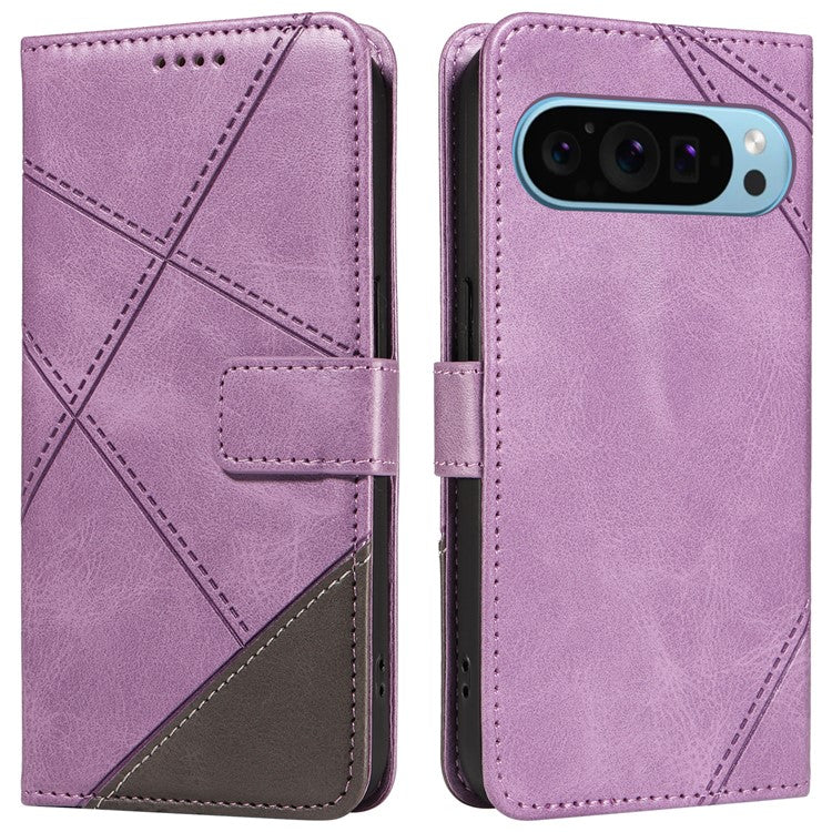 For Google Pixel 9 Case Geometric Line PU Leather Phone Cover with Card Holder - Purple