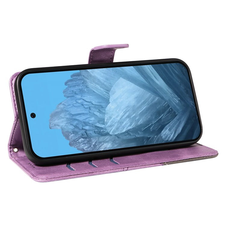 For Google Pixel 9 Case Geometric Line PU Leather Phone Cover with Card Holder - Purple