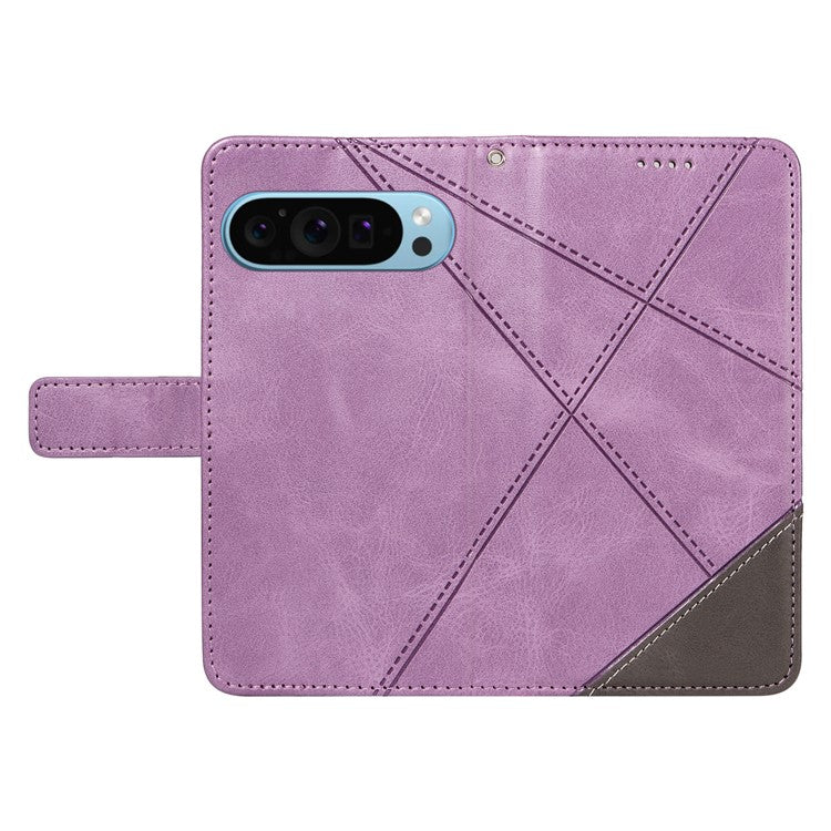For Google Pixel 9 Case Geometric Line PU Leather Phone Cover with Card Holder - Purple