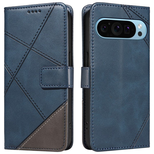 For Google Pixel 9 Case Geometric Line PU Leather Phone Cover with Card Holder - Blue