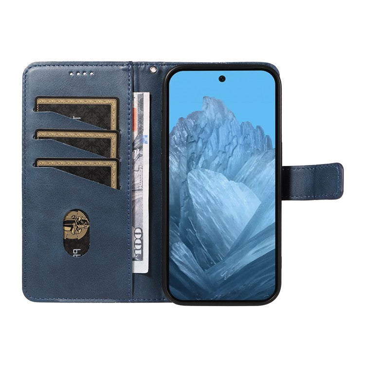 For Google Pixel 9 Case Geometric Line PU Leather Phone Cover with Card Holder - Blue