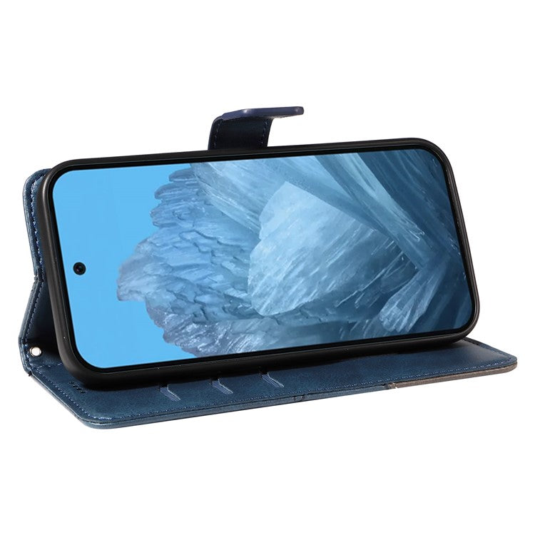 For Google Pixel 9 Case Geometric Line PU Leather Phone Cover with Card Holder - Blue