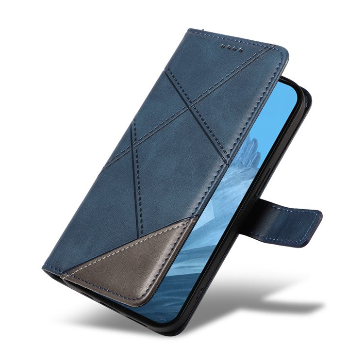 For Google Pixel 9 Case Geometric Line PU Leather Phone Cover with Card Holder - Blue