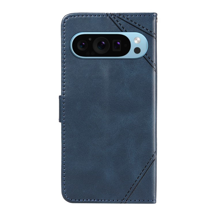 For Google Pixel 9 Case Geometric Line PU Leather Phone Cover with Card Holder - Blue
