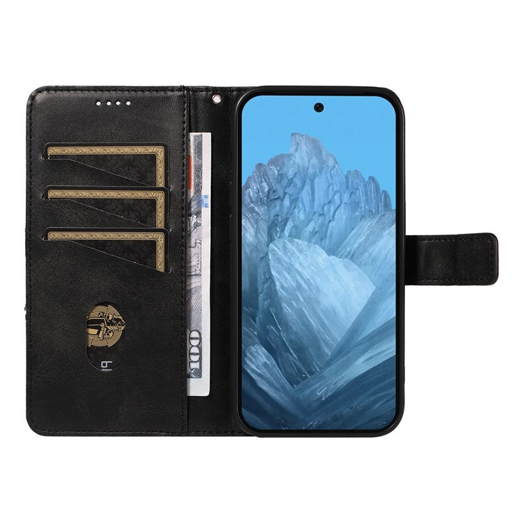 For Google Pixel 9 Case Geometric Line PU Leather Phone Cover with Card Holder - Black