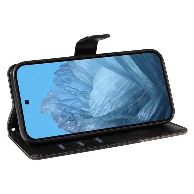 For Google Pixel 9 Case Geometric Line PU Leather Phone Cover with Card Holder - Black