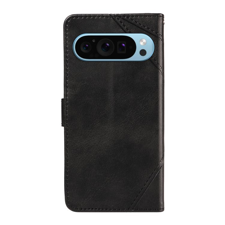 For Google Pixel 9 Case Geometric Line PU Leather Phone Cover with Card Holder - Black