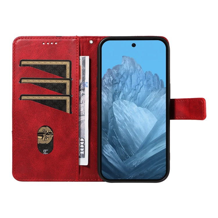 For Google Pixel 9 Case Geometric Line PU Leather Phone Cover with Card Holder - Red