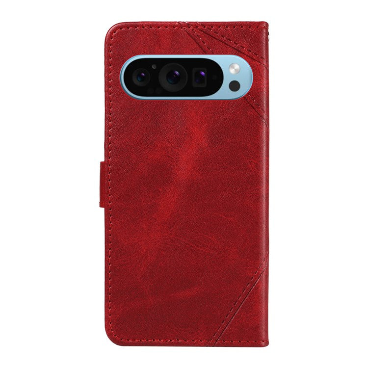 For Google Pixel 9 Case Geometric Line PU Leather Phone Cover with Card Holder - Red