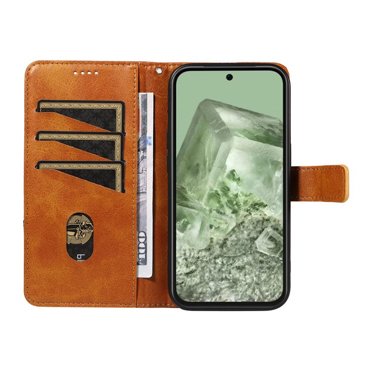 For Google Pixel 8a Case Calf Texture Leather Matte TPU Bumper Phone Cover Geometric Line - Brown