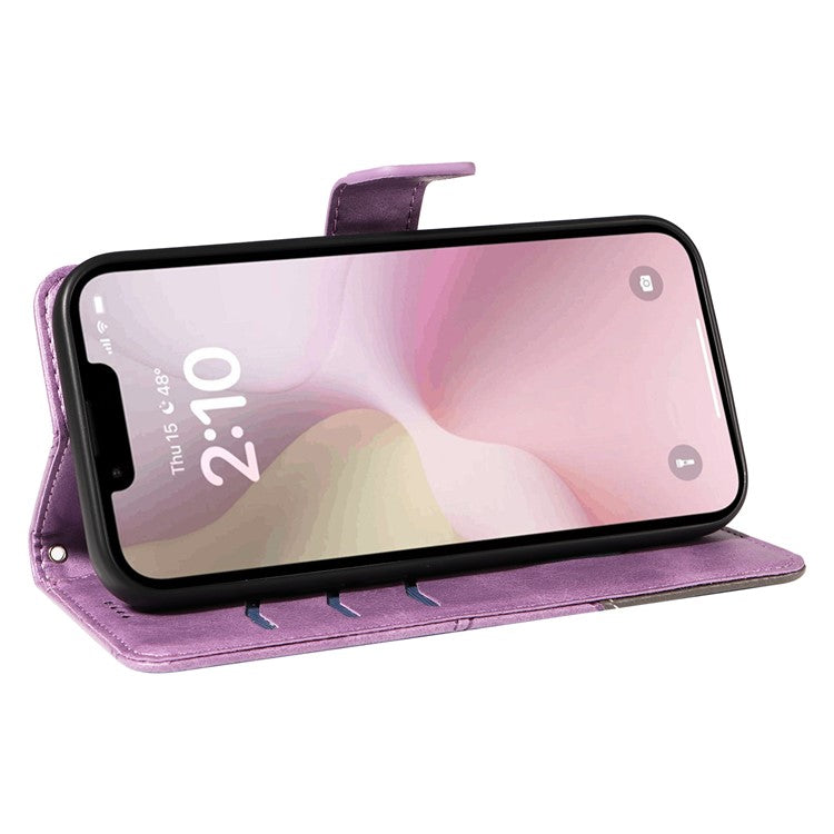 For iPhone 16e Case Leather Card Holder Phone Cover Geometric Line - Purple