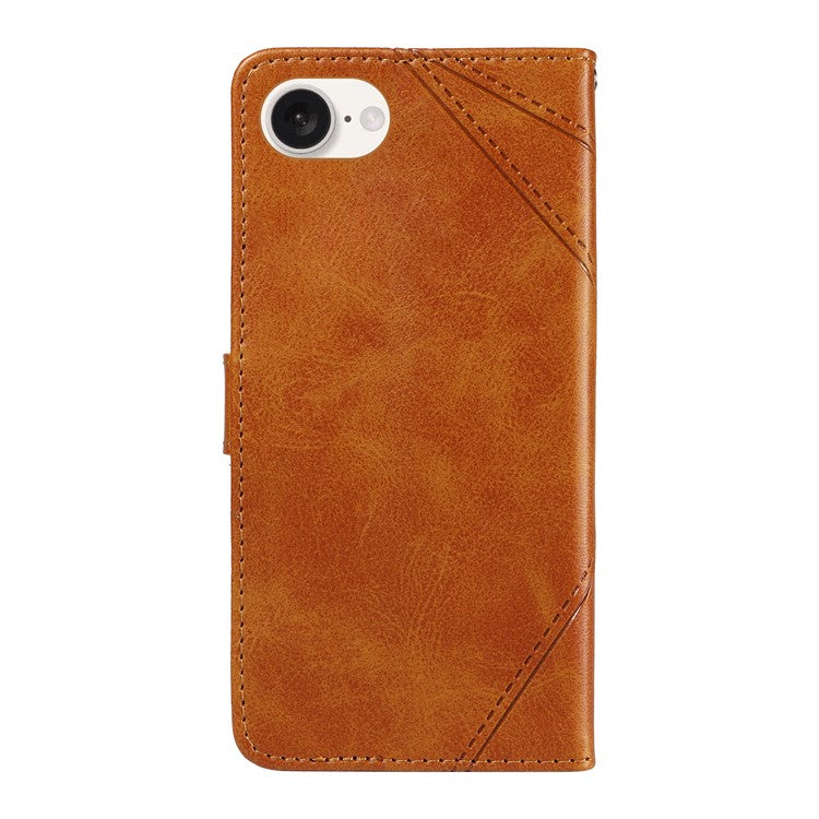 For iPhone 16e Case Leather Card Holder Phone Cover Geometric Line - Brown