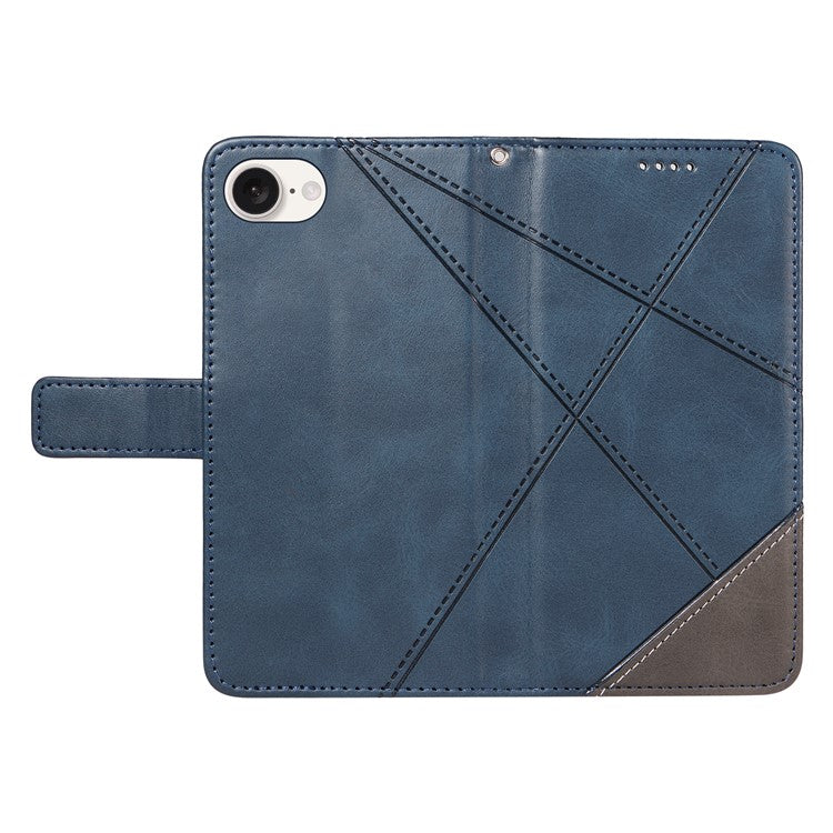 For iPhone 16e Case Leather Card Holder Phone Cover Geometric Line - Blue