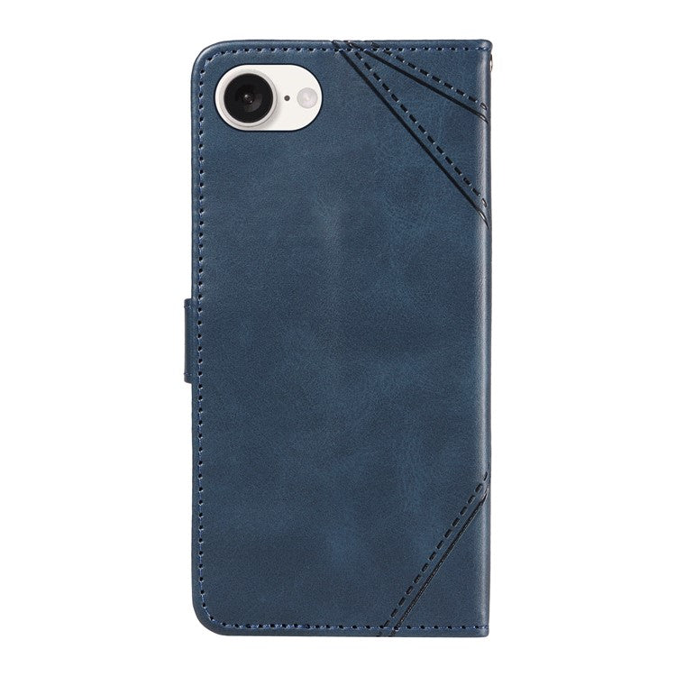 For iPhone 16e Case Leather Card Holder Phone Cover Geometric Line - Blue
