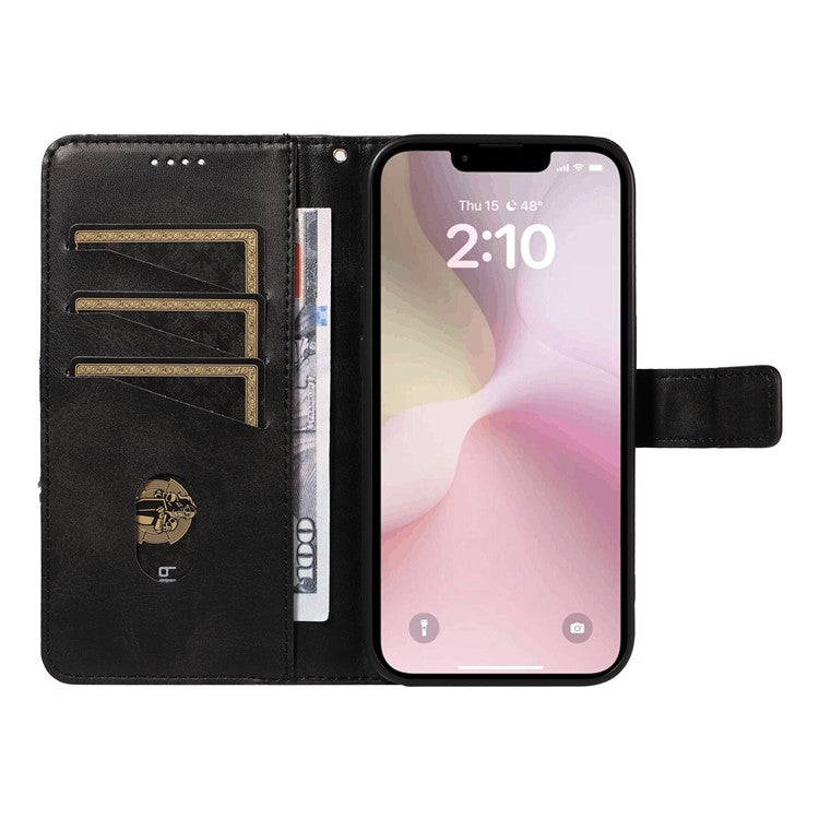 For iPhone 16e Case Leather Card Holder Phone Cover Geometric Line - Black